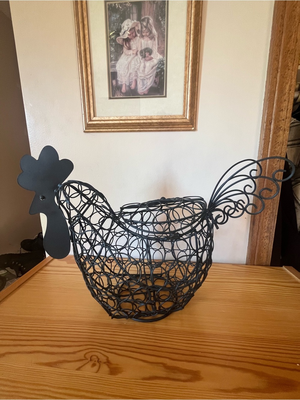 Vintage Wired Chicken Hen Shaped Basket Egg Holder, Rustic Country Farmhouse